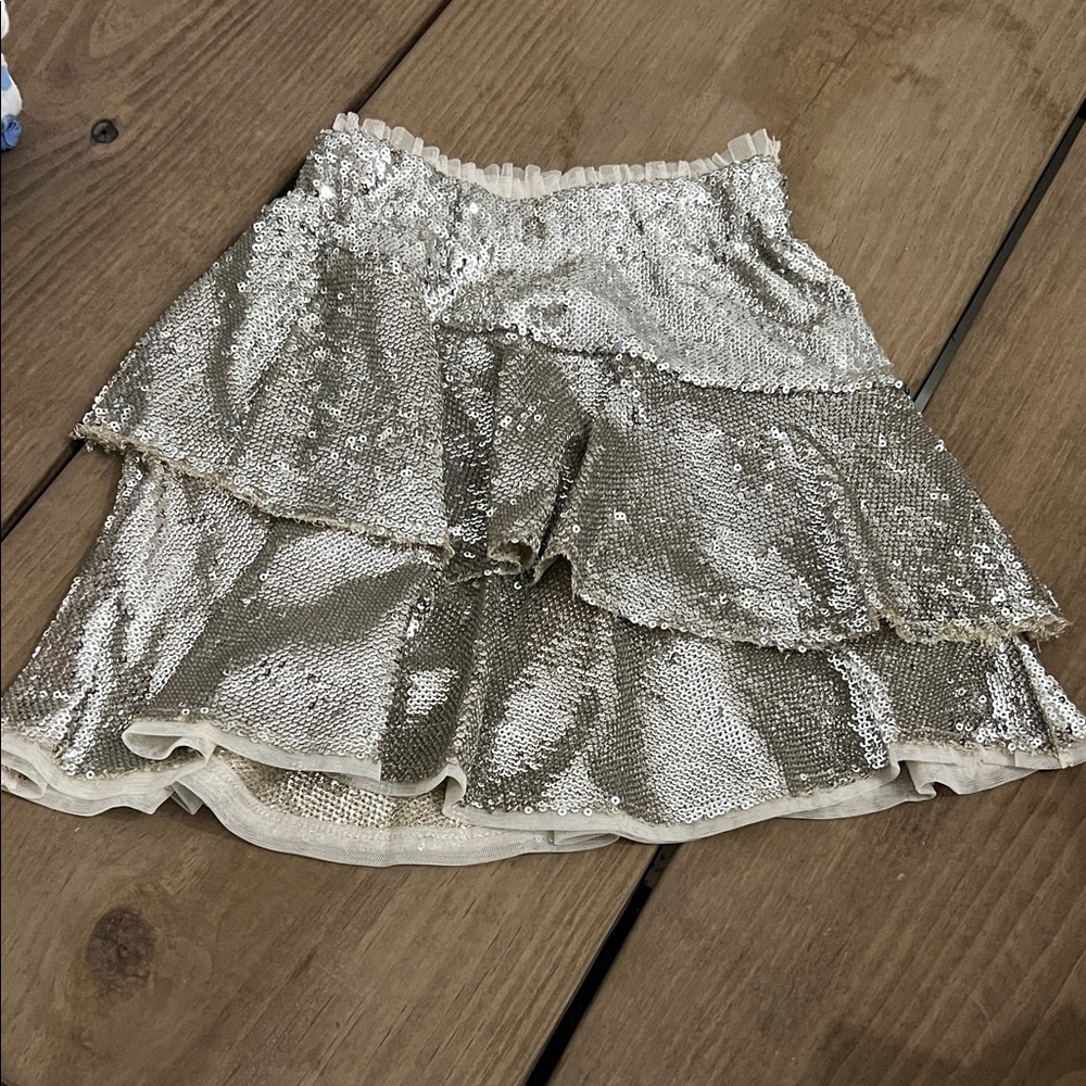 Zara Silver Sequin Layered Skirt